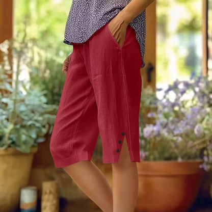 Women's Elegant Cotton And Linen Shorts Pants (With Pockets)