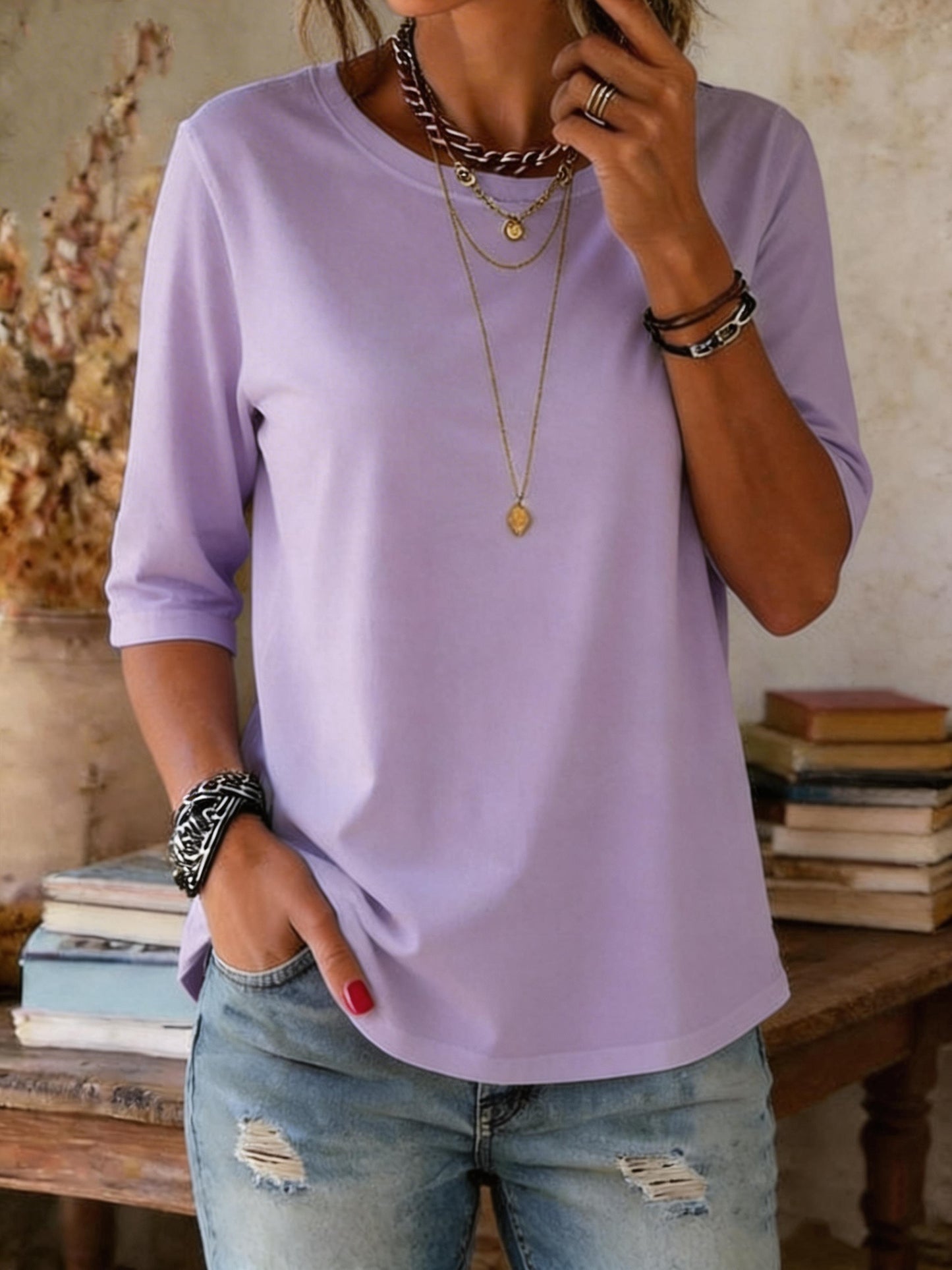 Women's Casual Short-sleeve Round Neck Cotton T-shirt