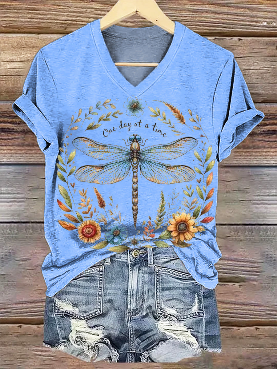 Women's Dragonfly V-Neck Casual T-Shirt