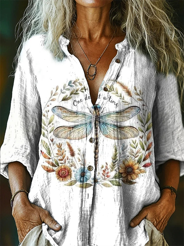 Women's Dragonfly V-Neck Casual T-Shirt