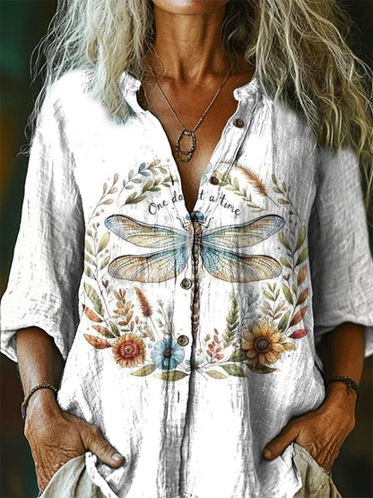 Women's Dragonfly V-Neck Casual T-Shirt