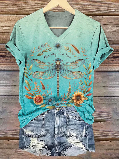 Women's Dragonfly V-Neck Casual T-Shirt